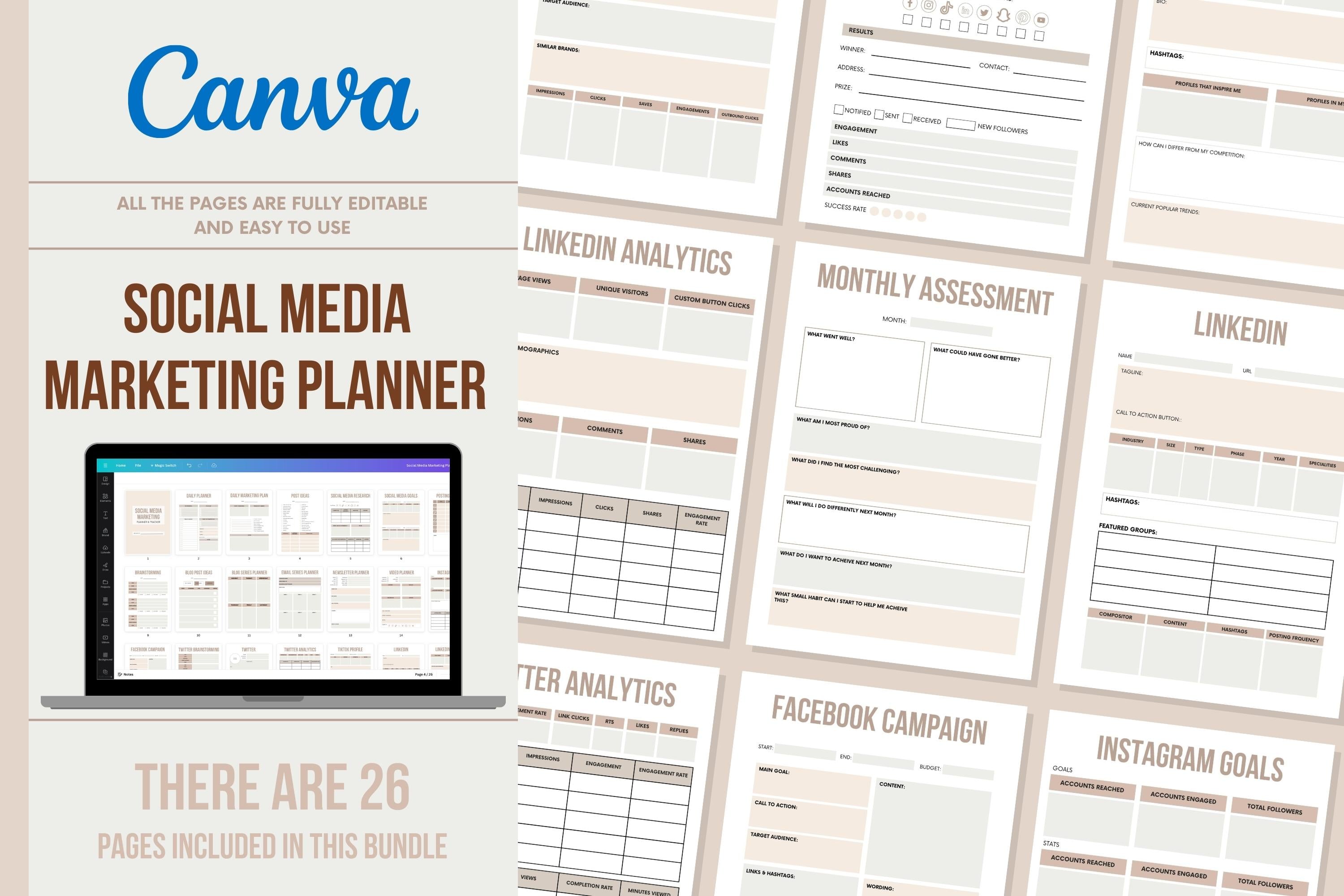 Social Media Marketing PLANNER & TRACKER – 26 Pages