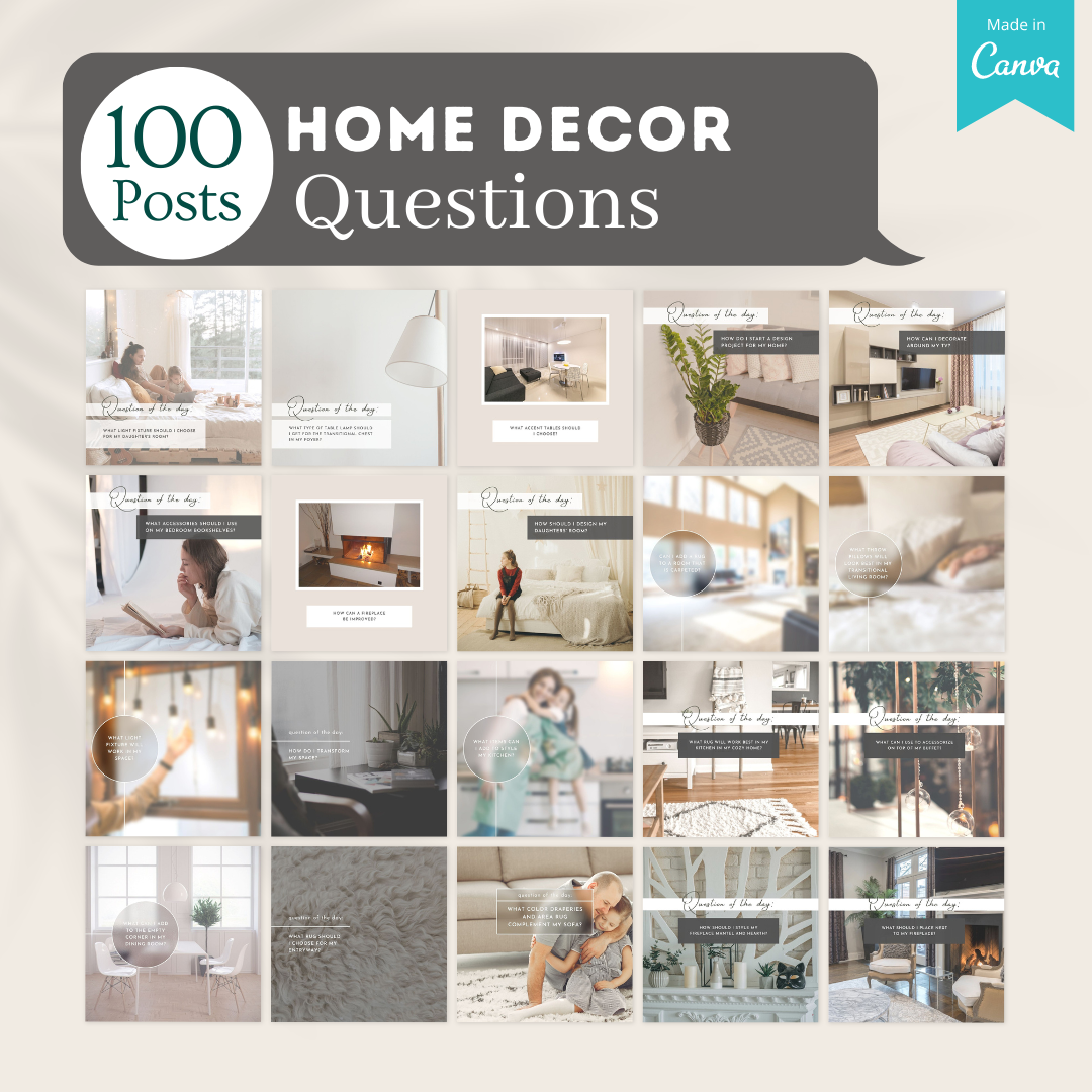 300 Home Decor Posts -  Social Media Canva Templates