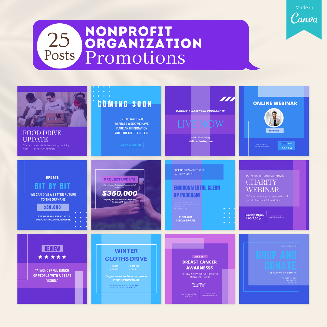 200 Nonprofit Organization Posts -  Social Media Templates