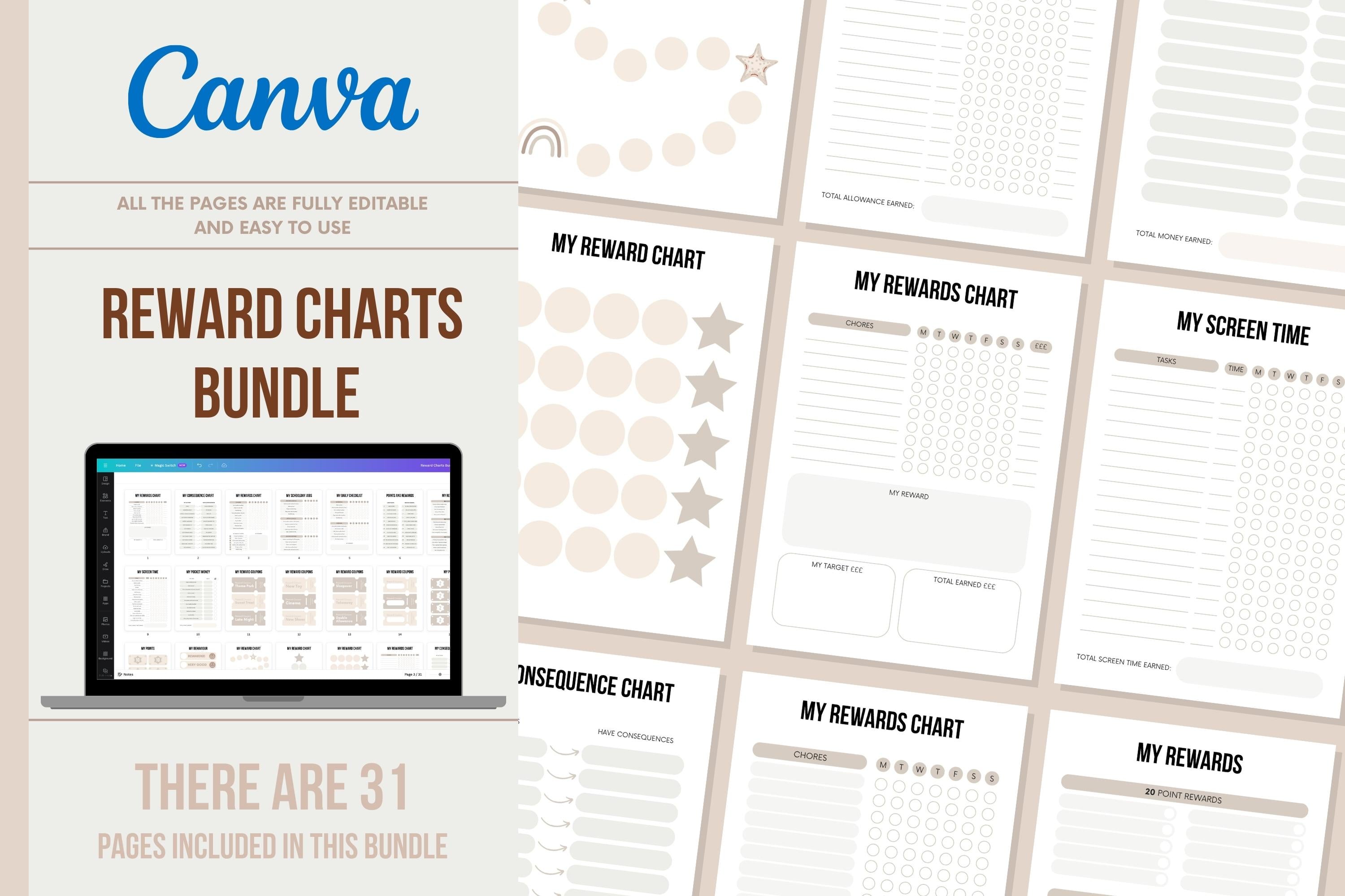 Daily Rewards Layout Reward Charts Bundle - 31 Pages – Viralcontent.design