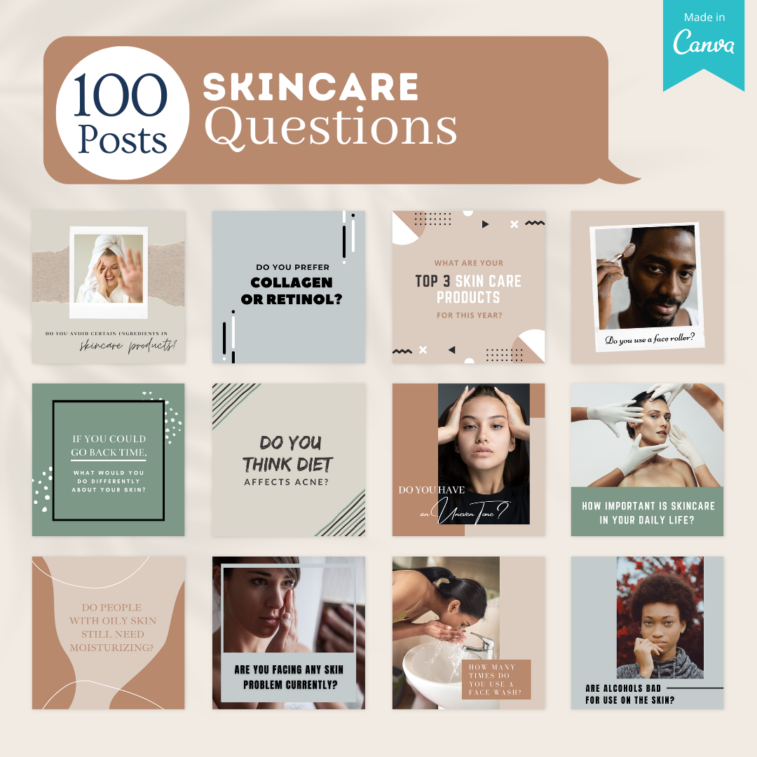 300 Skincare Posts - Social Media Canva Templates