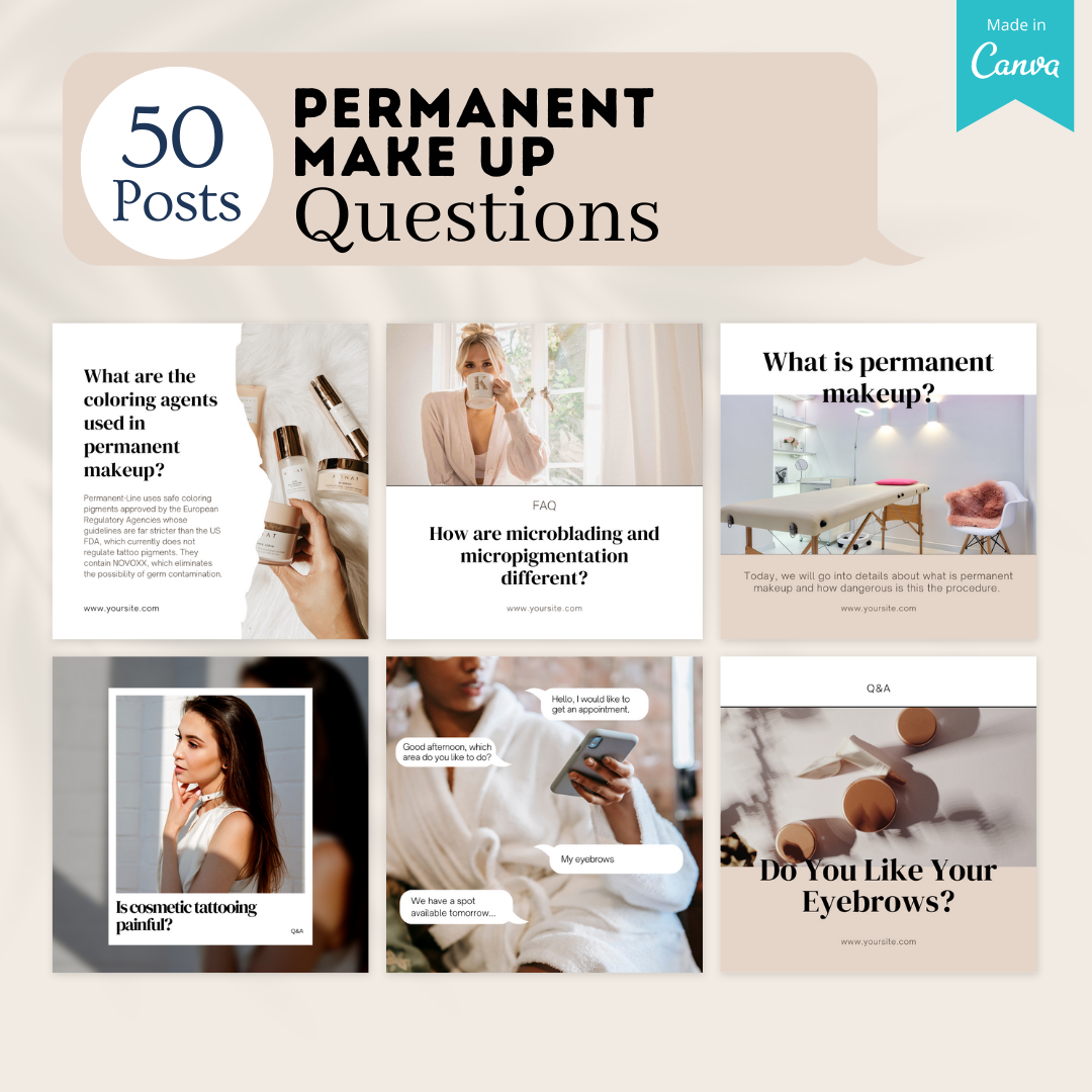 200 Permanent Make Up Posts - Social Media Canva Templates