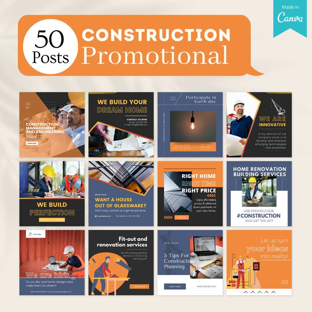 Construction Informative Posts 200 Construction Posts - Social Media Templates – Viralcontent.design