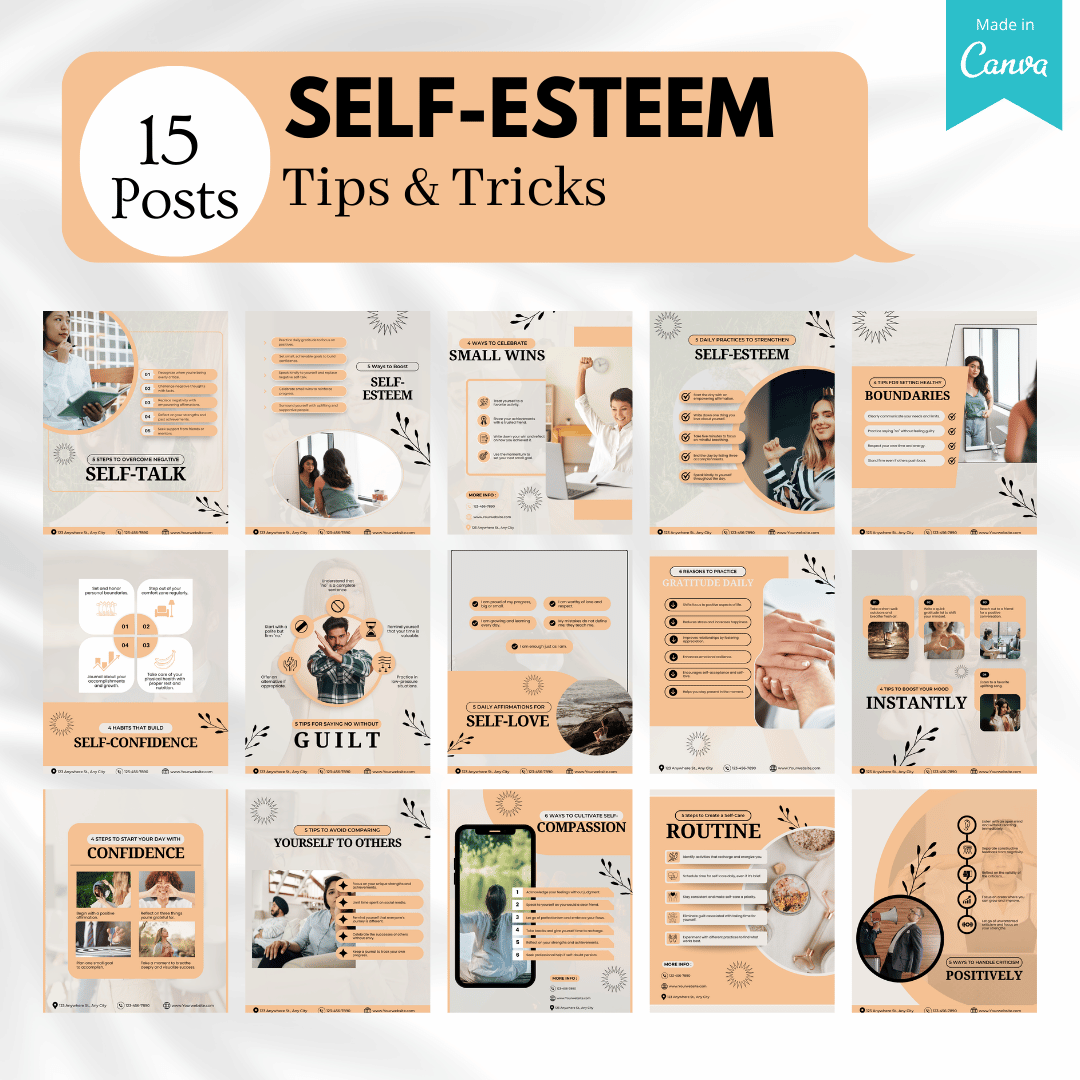 100 Self-Esteem Canva Templates