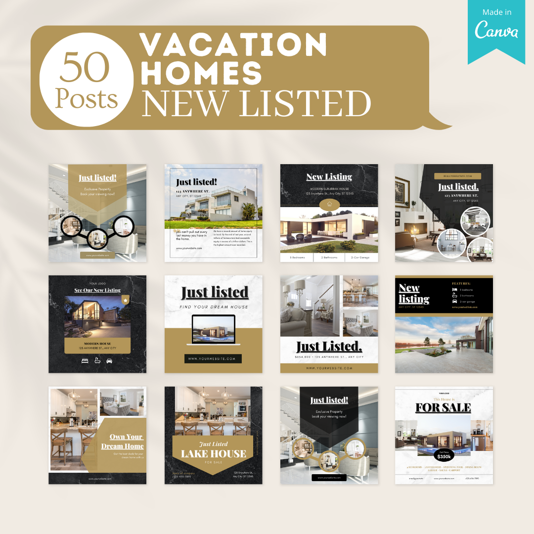 200 Vacation Homes Posts  - Social Media Templates