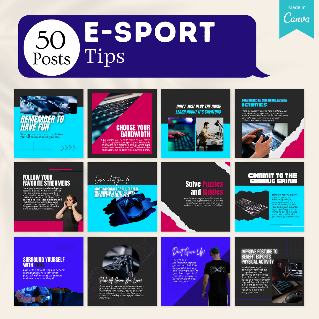 200 E-Sport Posts - Social Media Canva Templates