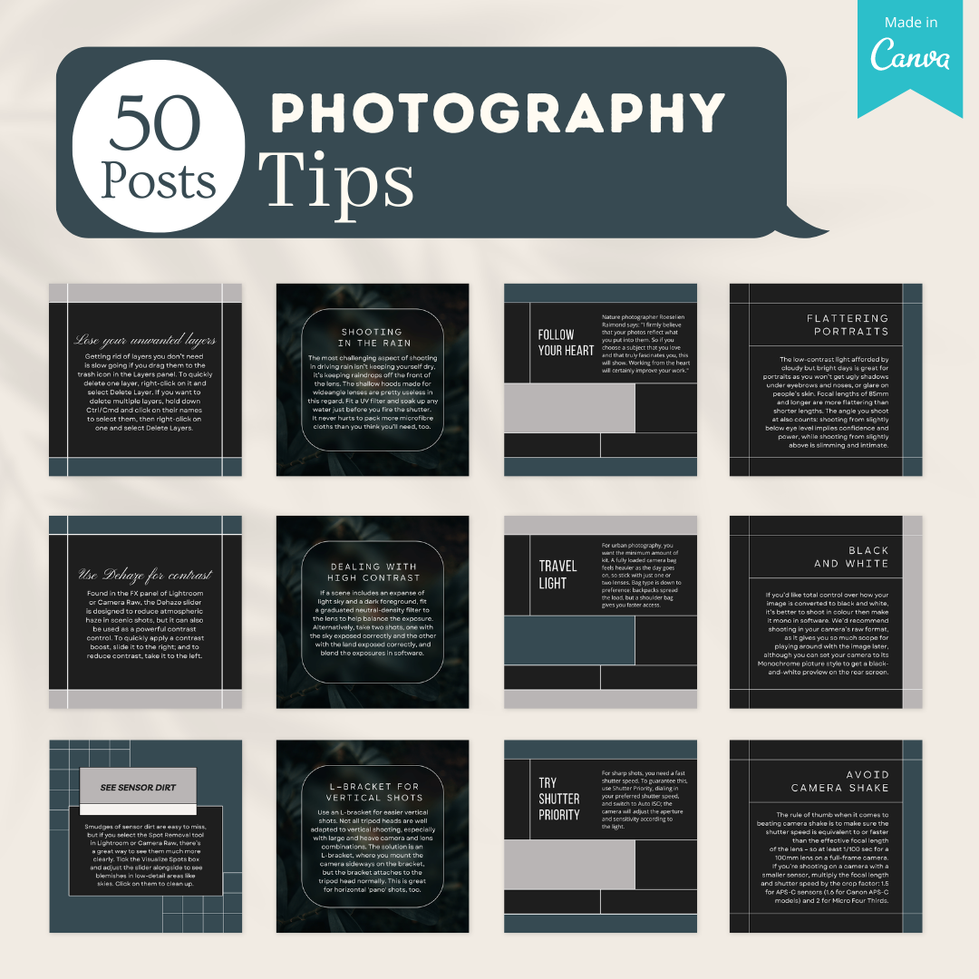 200 Photography Posts - Social Media Canva Templates