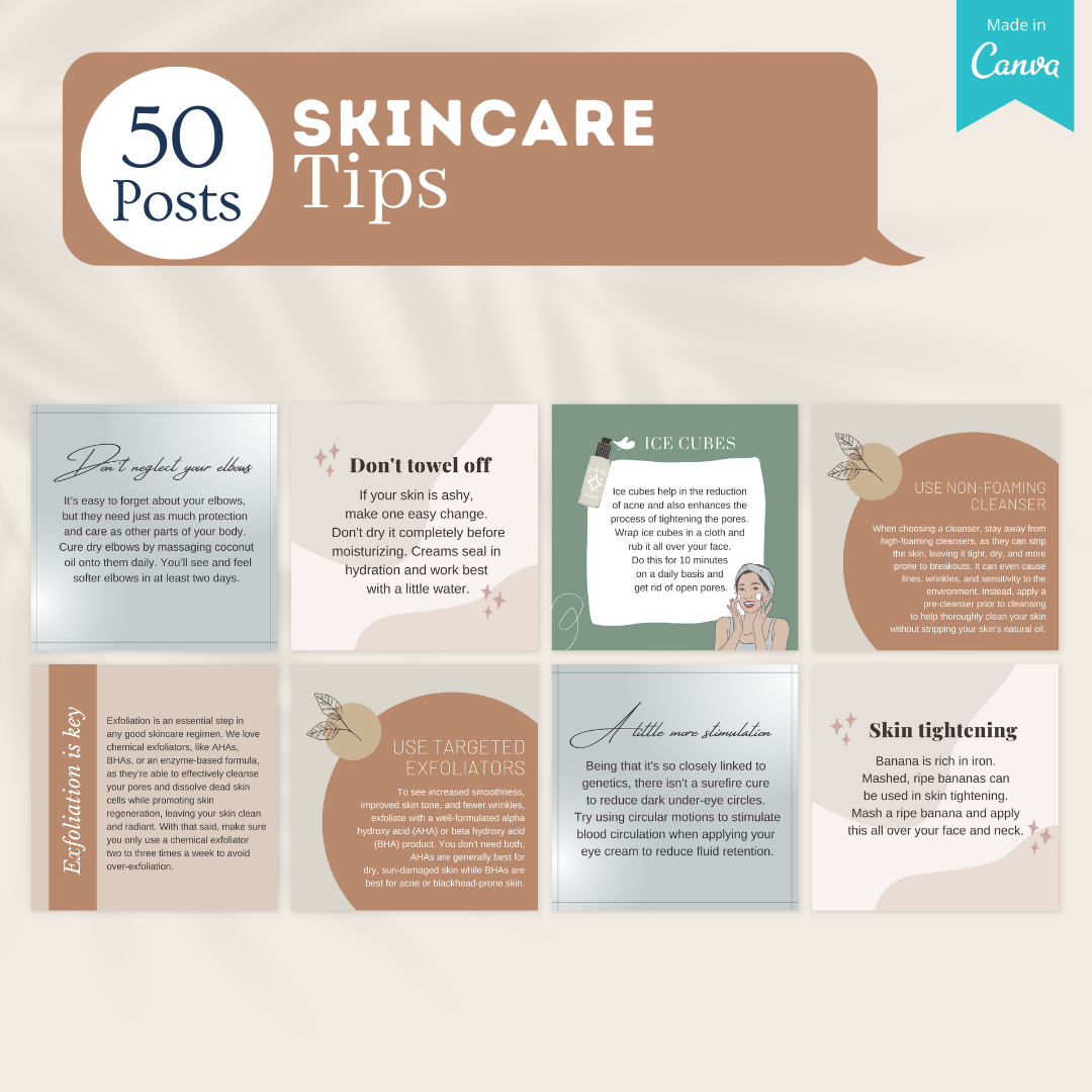 300 Skincare Posts - Social Media Canva Templates