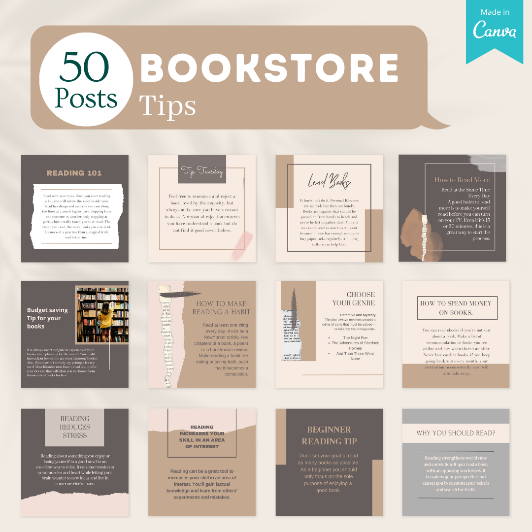 200 Bookstore Posts -  Social Media Canva Templates