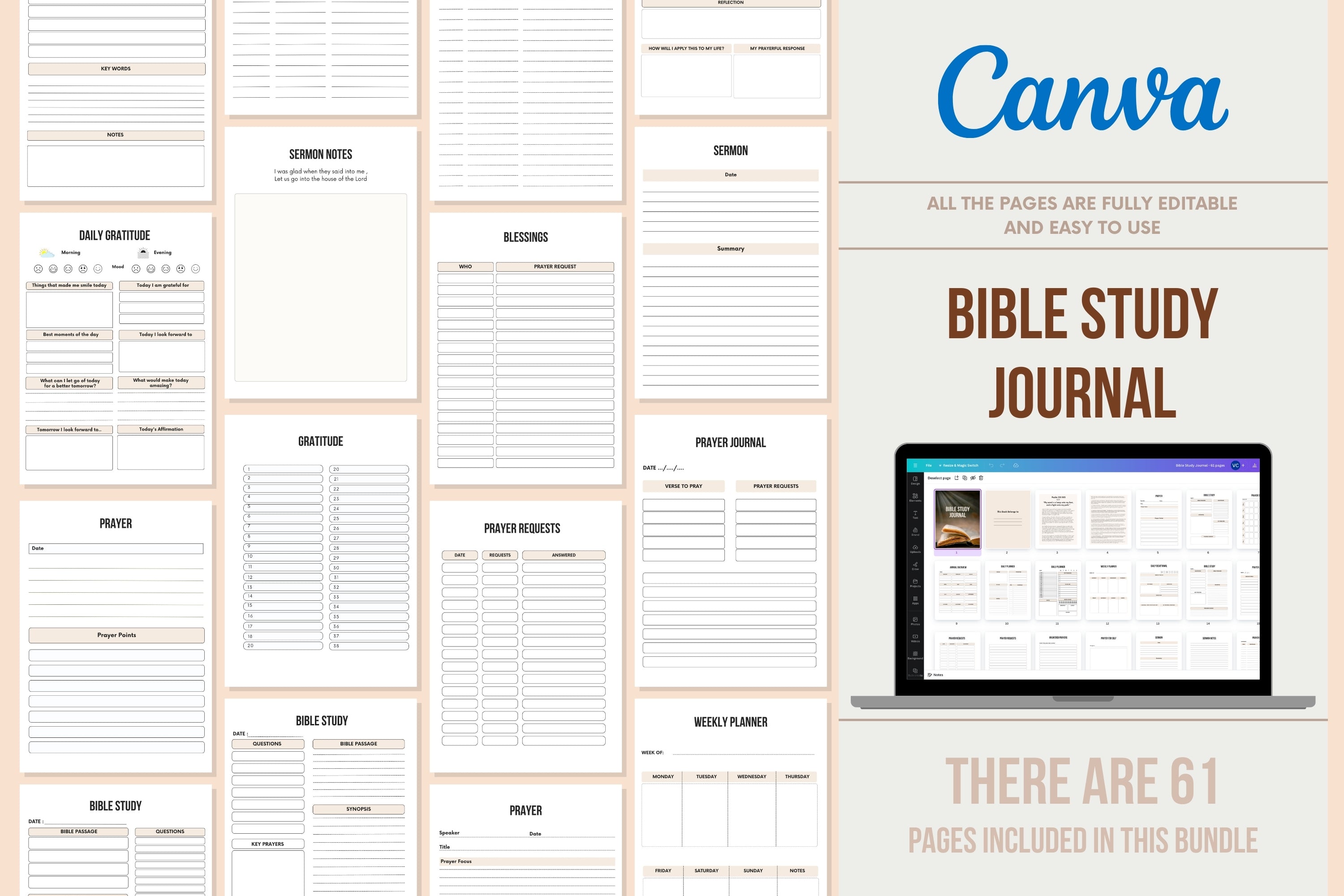 Bible Study Journal - 61 Pages