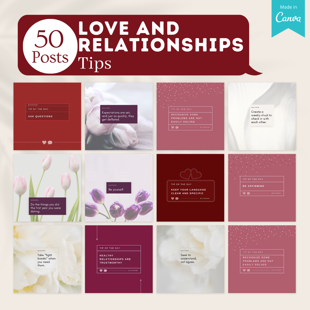 300 Love and Relationships Posts - Social Media Canva Templates