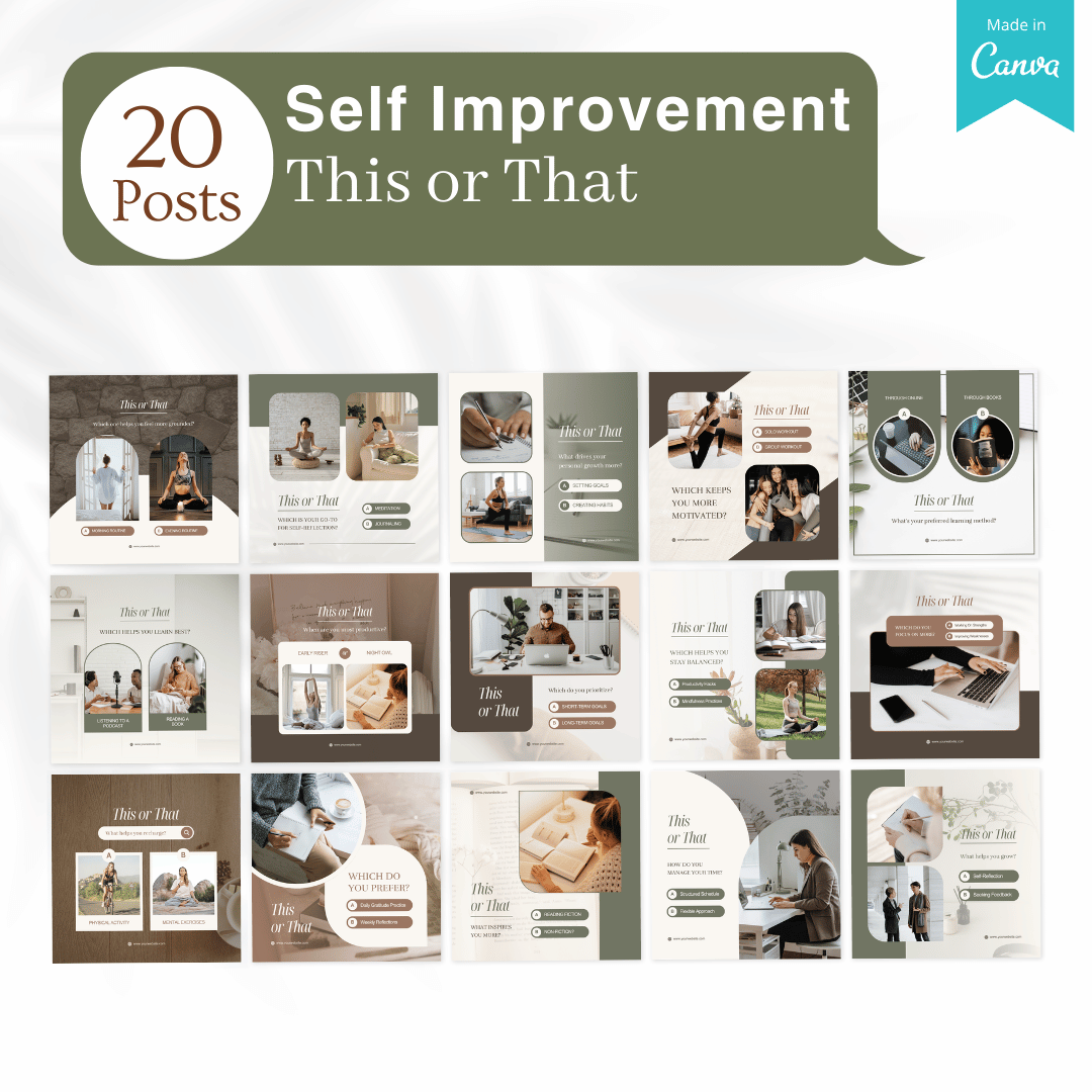 210 Self Improvement Posts - Social Media Templates