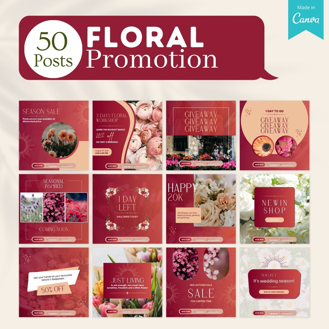 300 Floral Posts -  Social Media Canva Templates