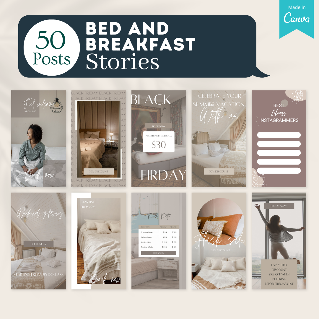 200 Bed and Breakfast Posts - Social Media Canva Templates