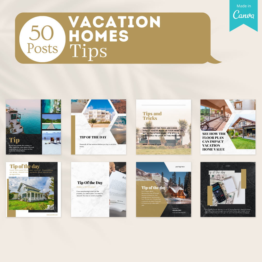 200 Vacation Homes Posts  - Social Media Templates