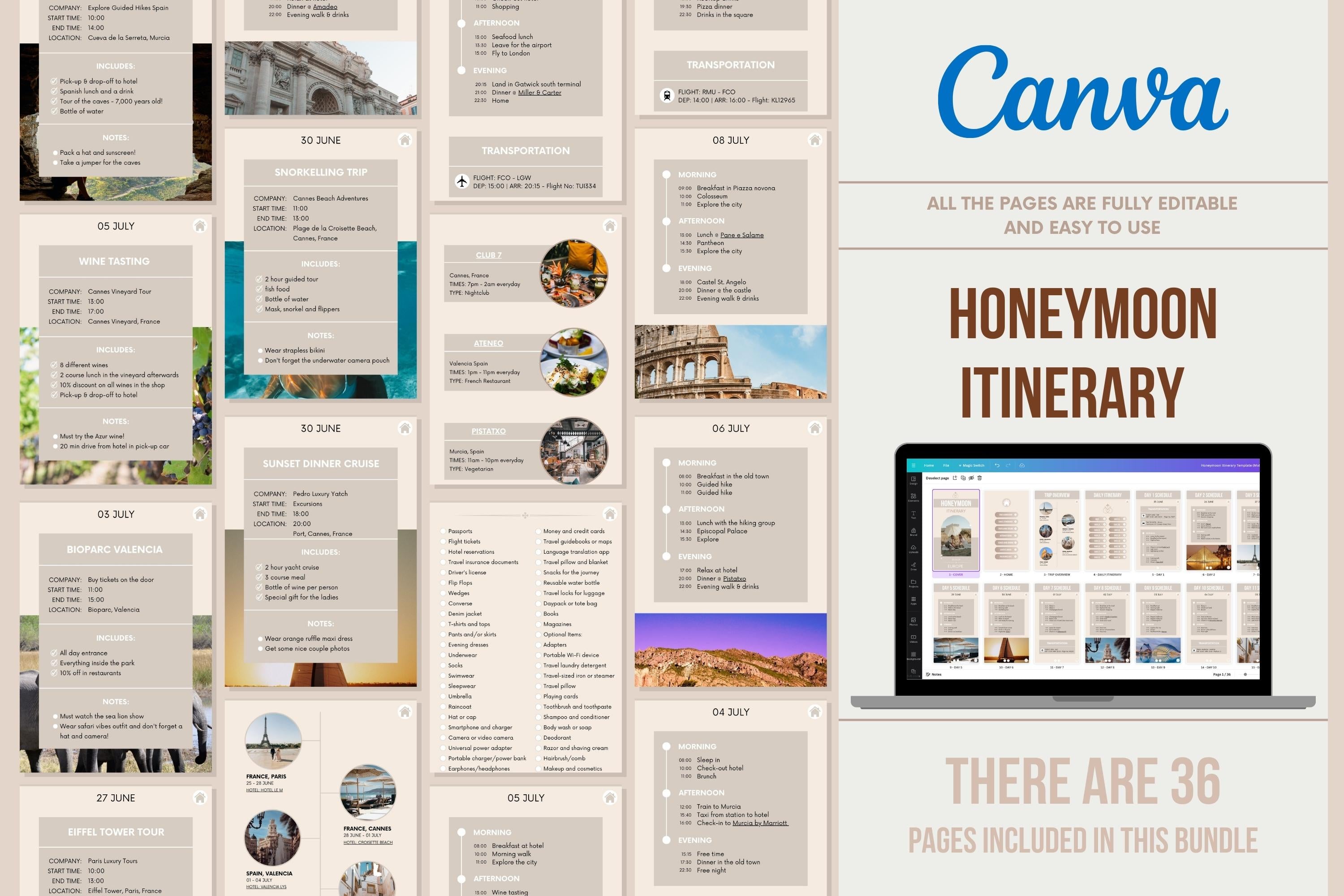 Honeymoon Itinerary Template - 36 Pages