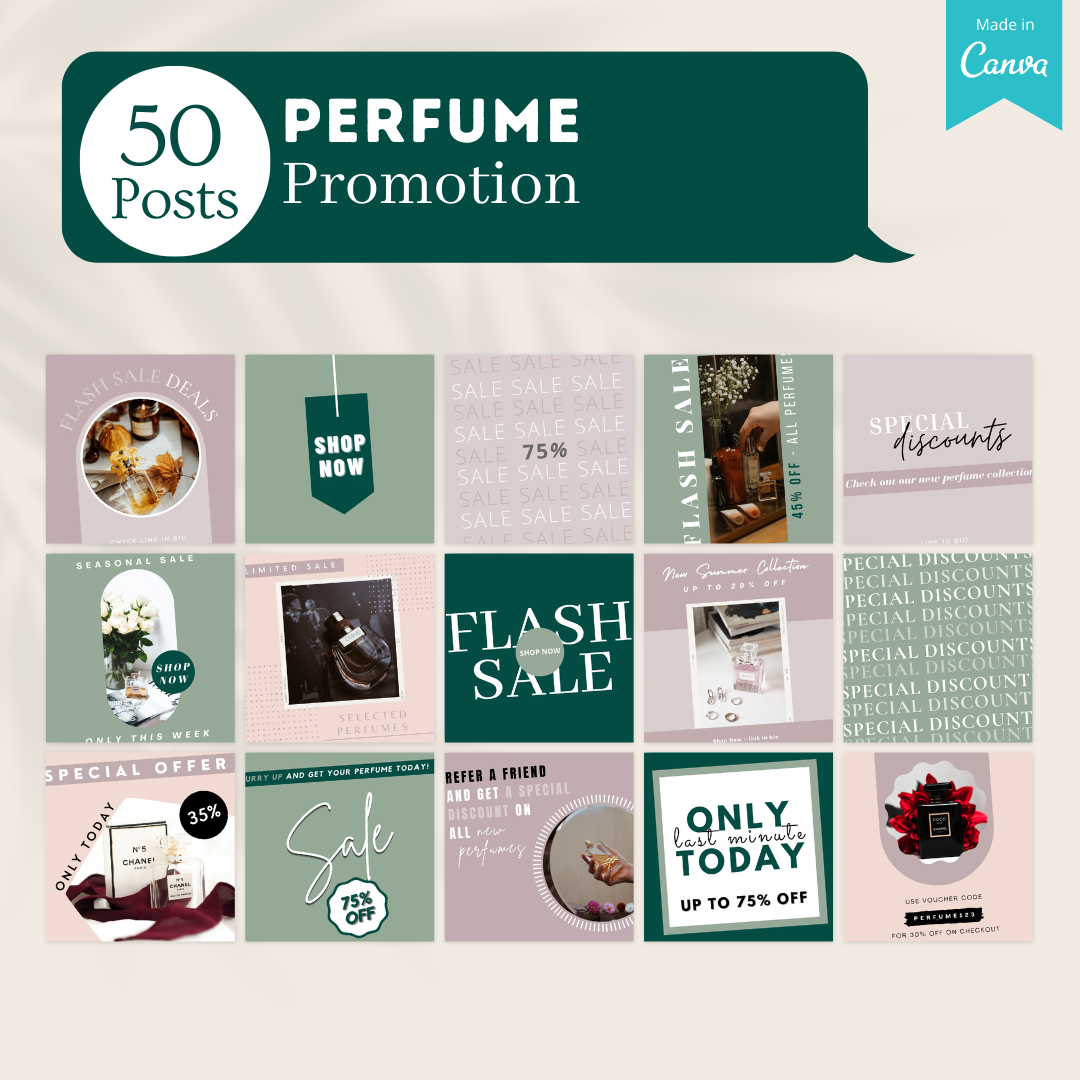 200 Perfume Posts -  Social Media Canva Templates