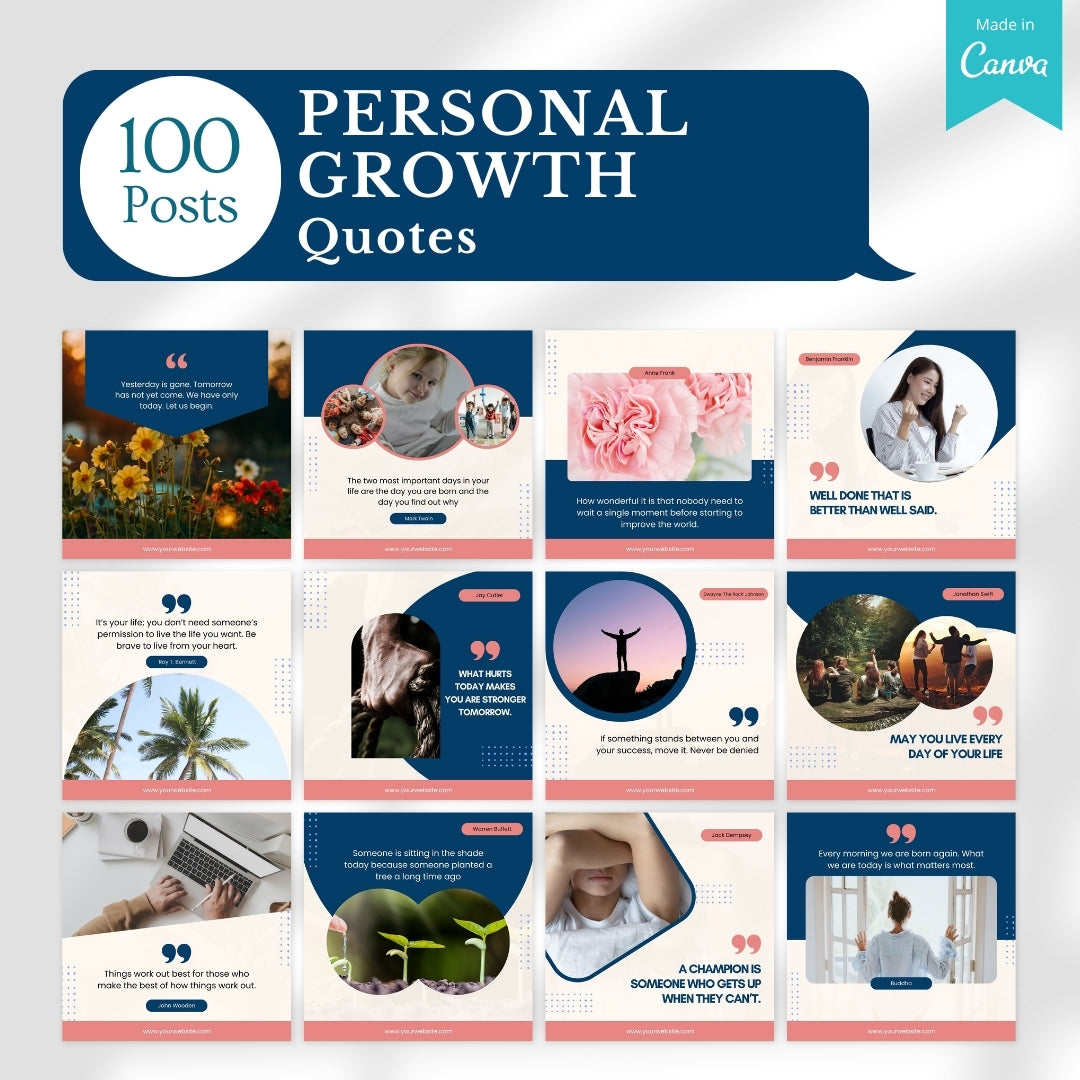 500 Personal Growth Posts - Canva Editable Templates