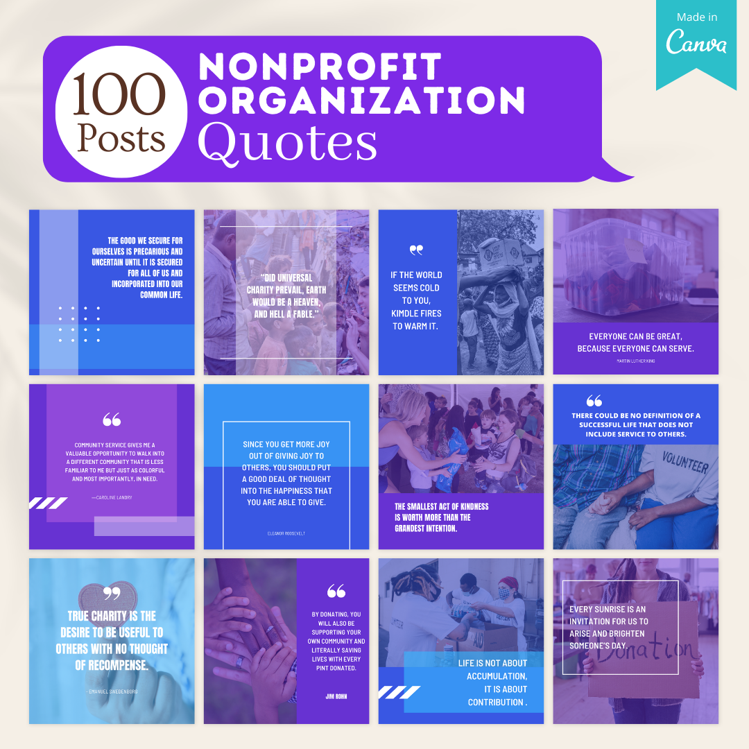 200 Nonprofit Organization Posts -  Social Media Templates