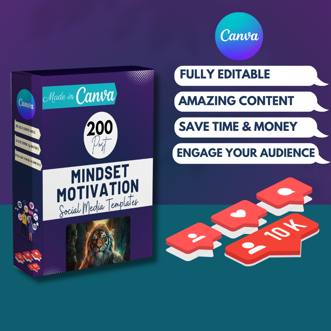 200 Mindset Motivation Posts  - Social Media Templates