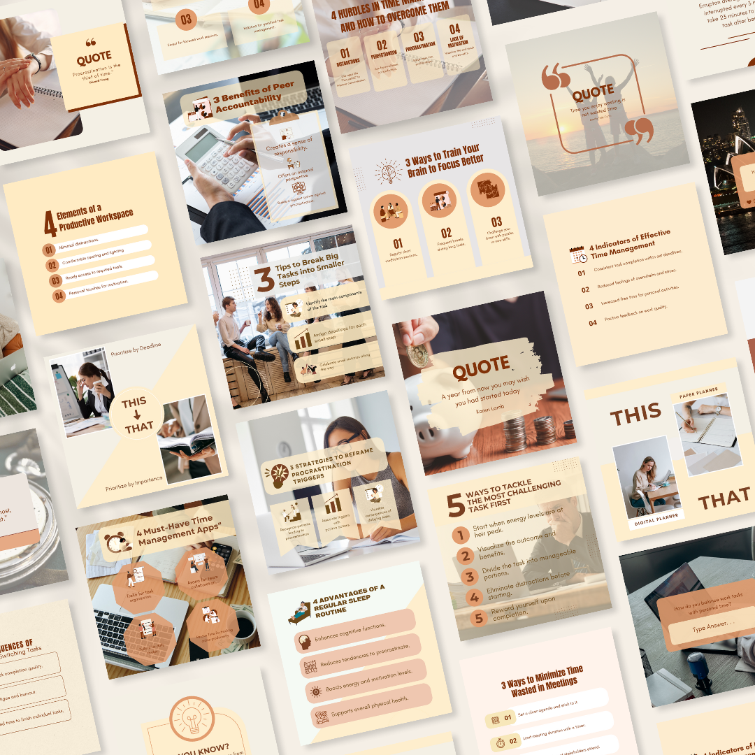 Time Management Posts 100 Time Management Posts- Social Media Templates – Viralcontent.design
