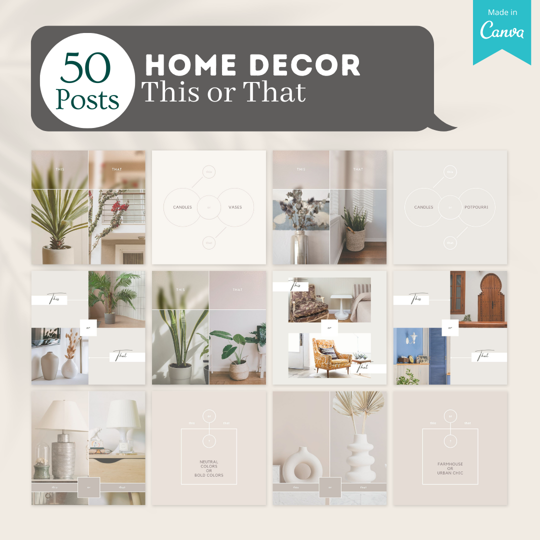 300 Home Decor Posts -  Social Media Canva Templates