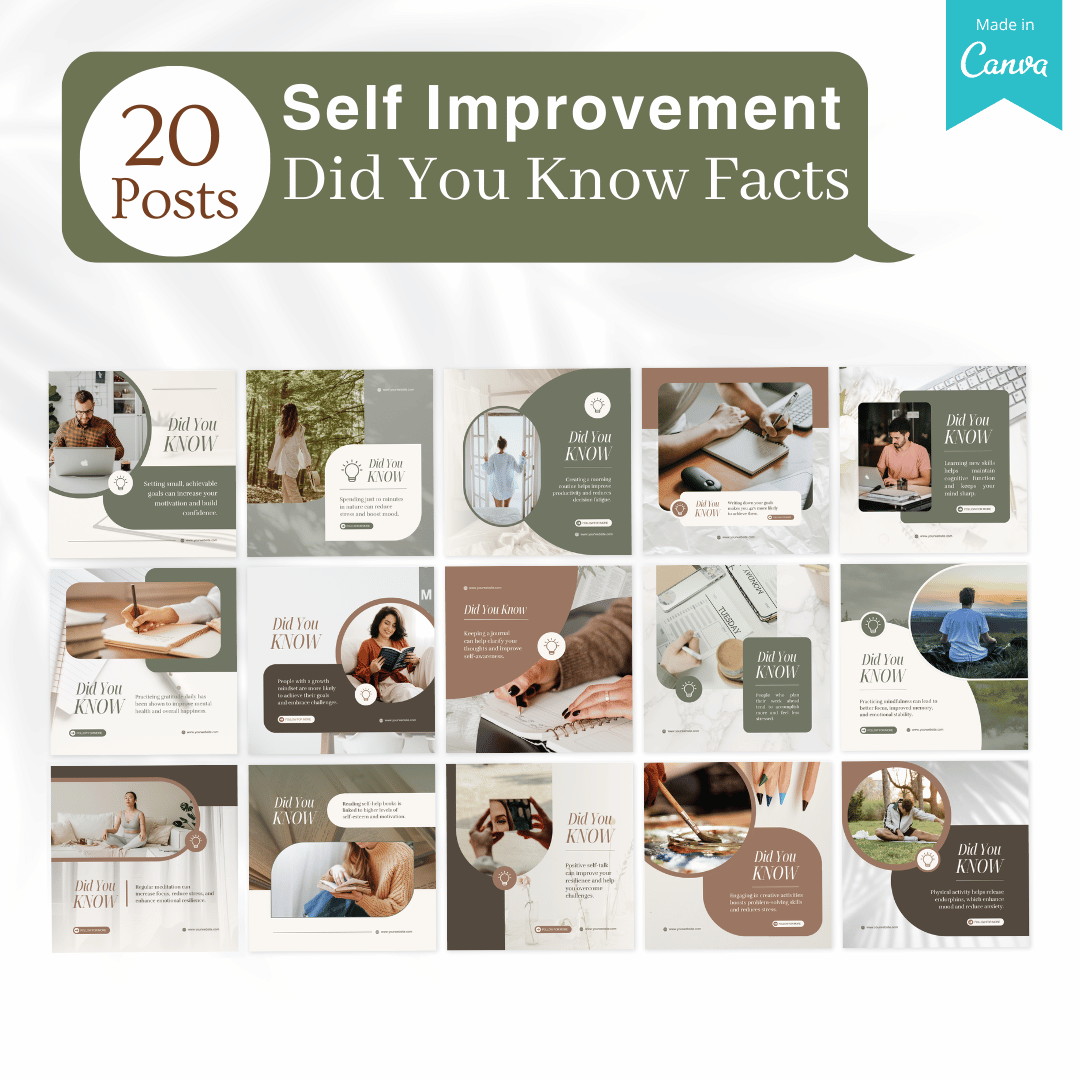 210 Self Improvement Posts - Social Media Templates