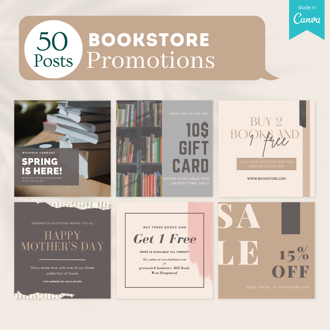 200 Bookstore Posts -  Social Media Canva Templates