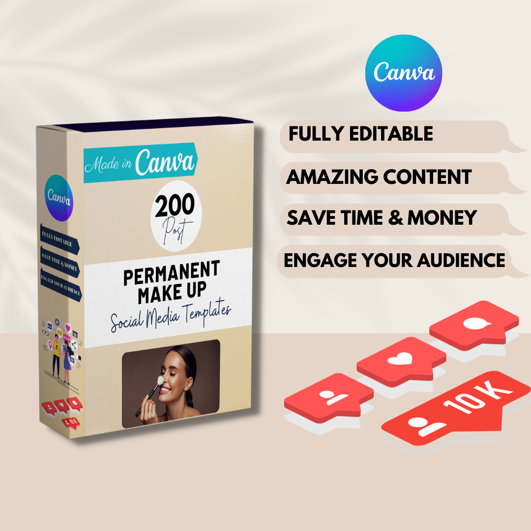 200 Permanent Make Up Posts - Social Media Canva Templates