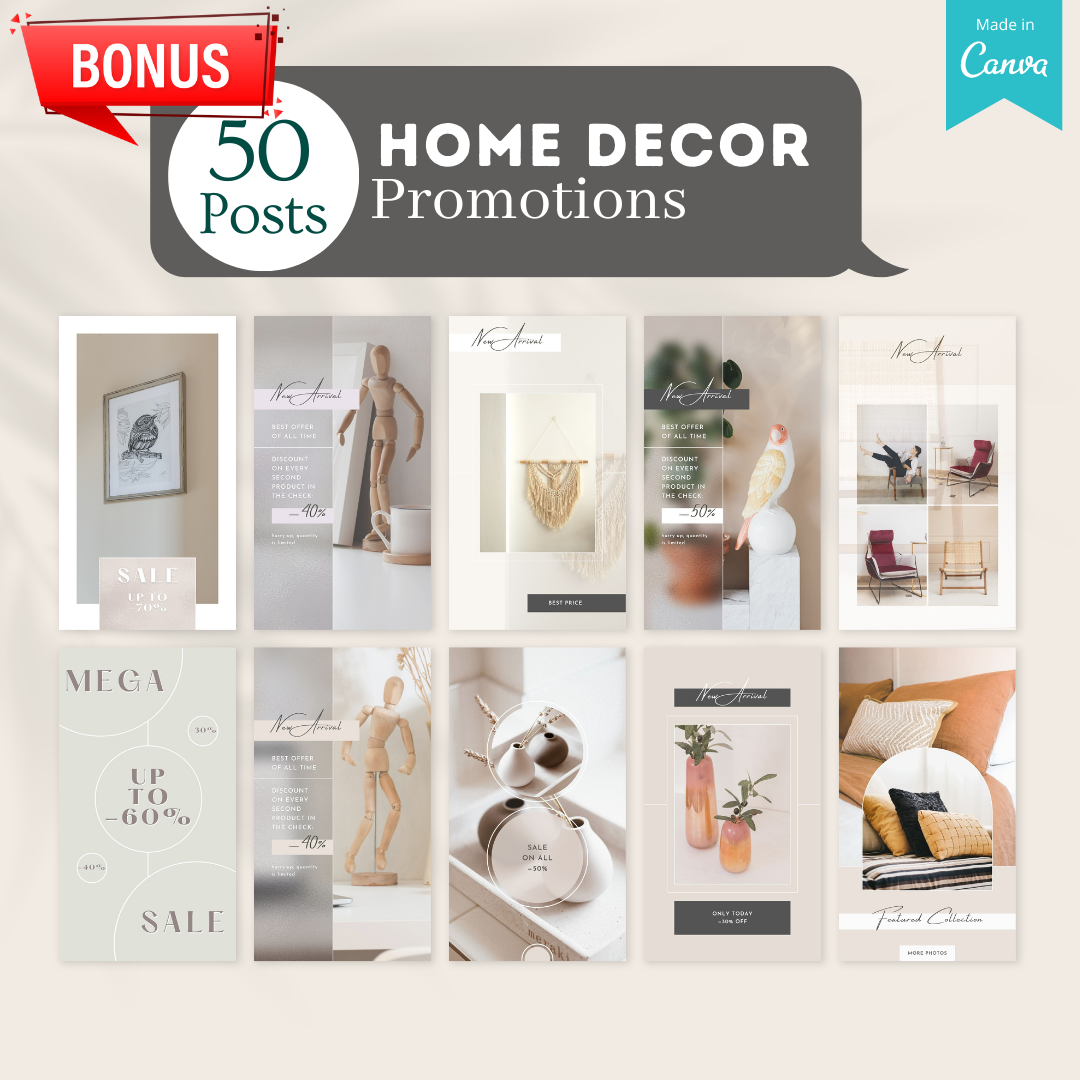 300 Home Decor Posts - Social Media Canva Templates – Viralcontent.design