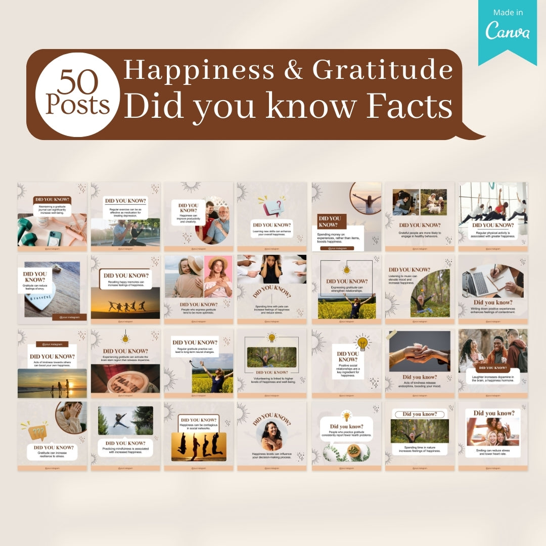 500 Happiness & Gratitude Posts - Social Media Templates