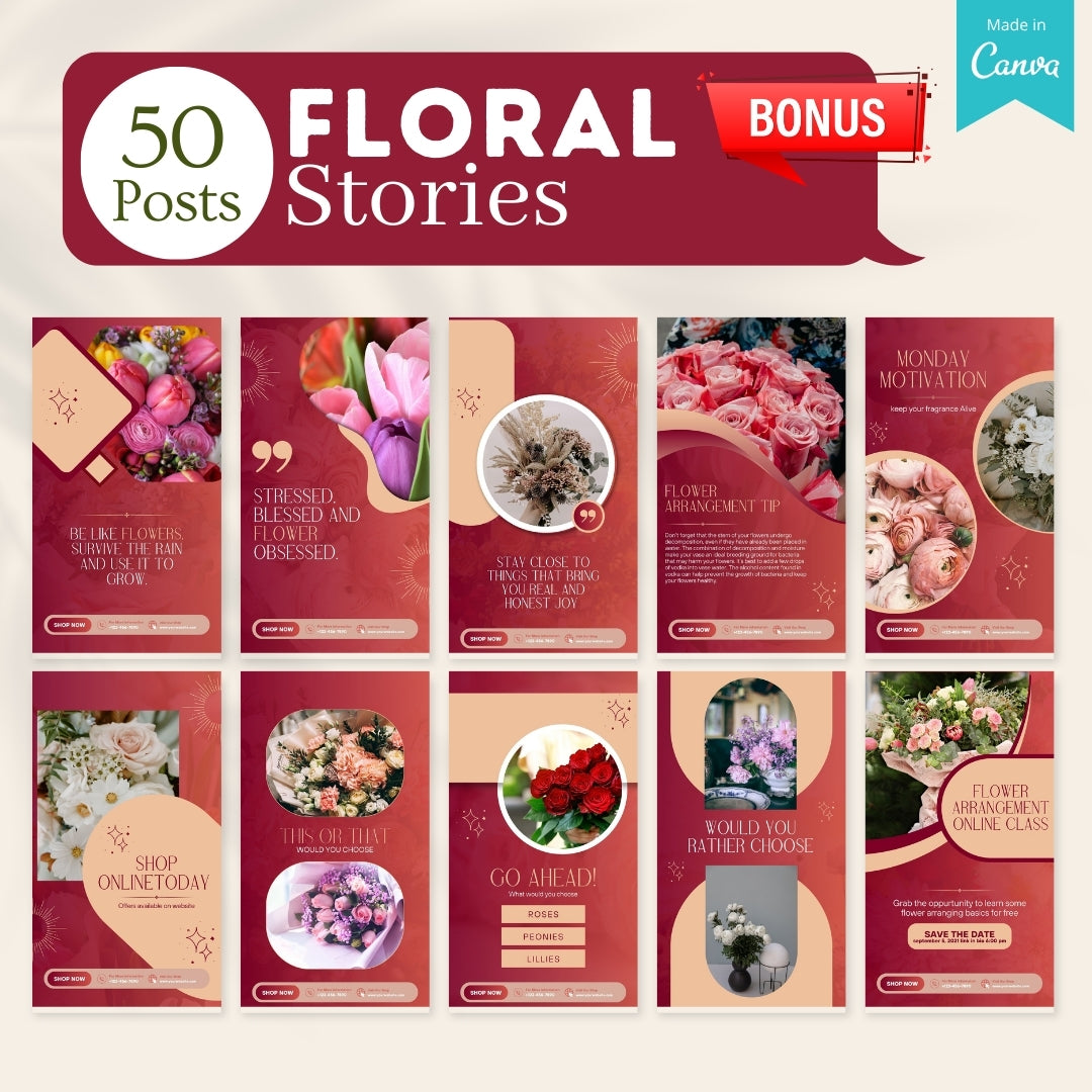 300 Floral Posts -  Social Media Canva Templates