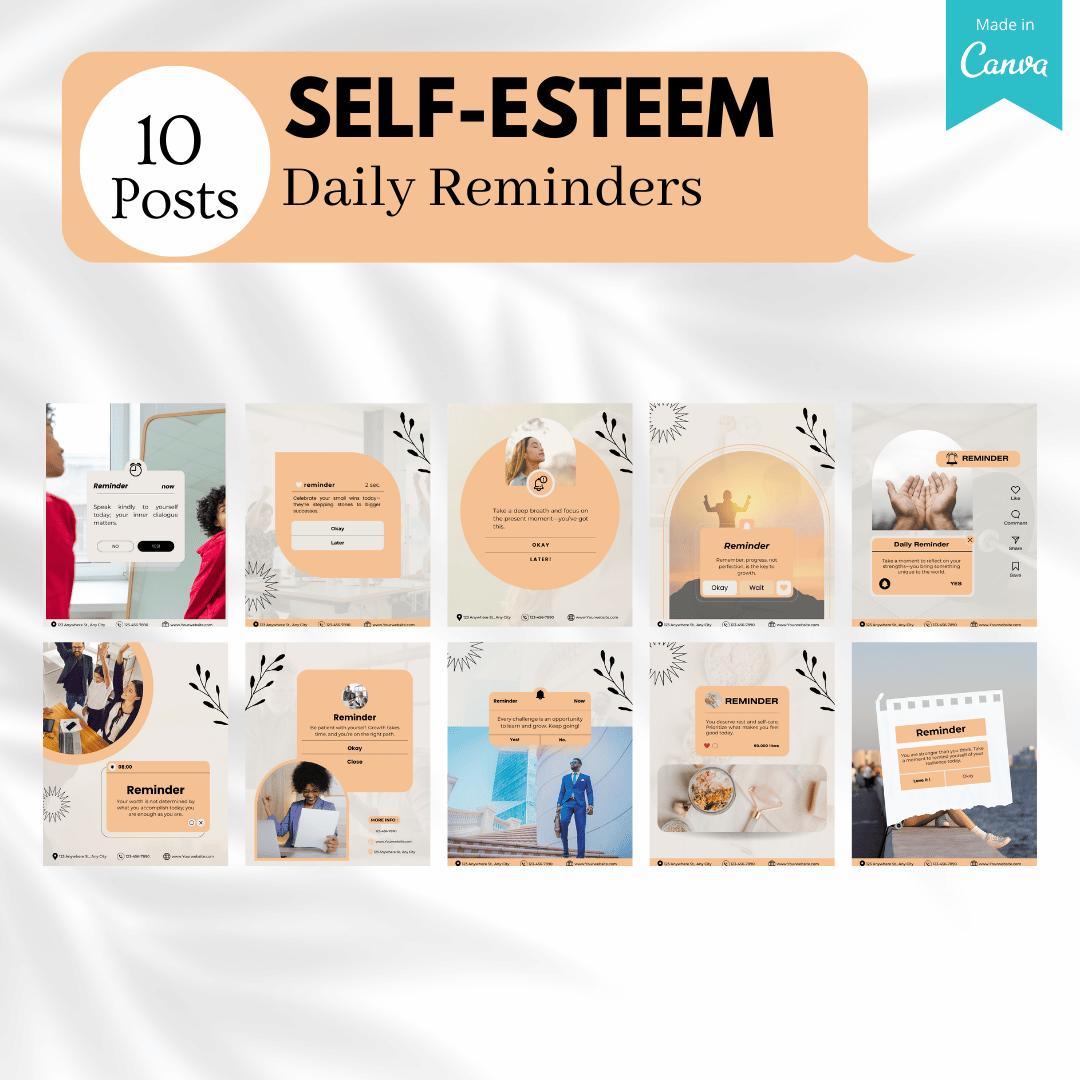 100 Self-Esteem Canva Templates