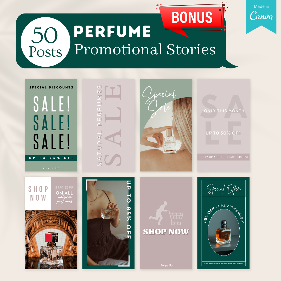 200 Perfume Posts -  Social Media Canva Templates