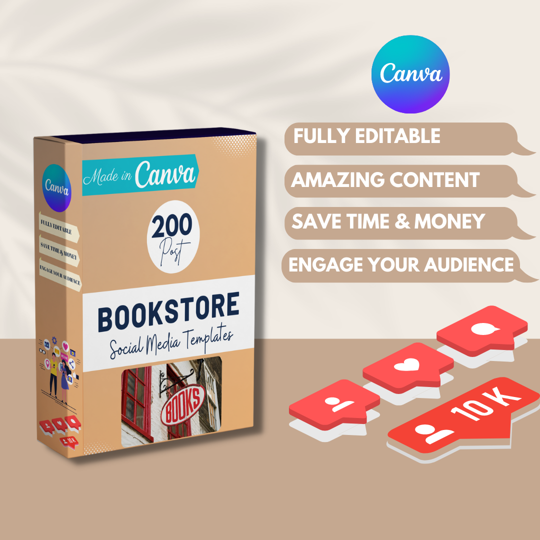 200 Bookstore Posts -  Social Media Canva Templates