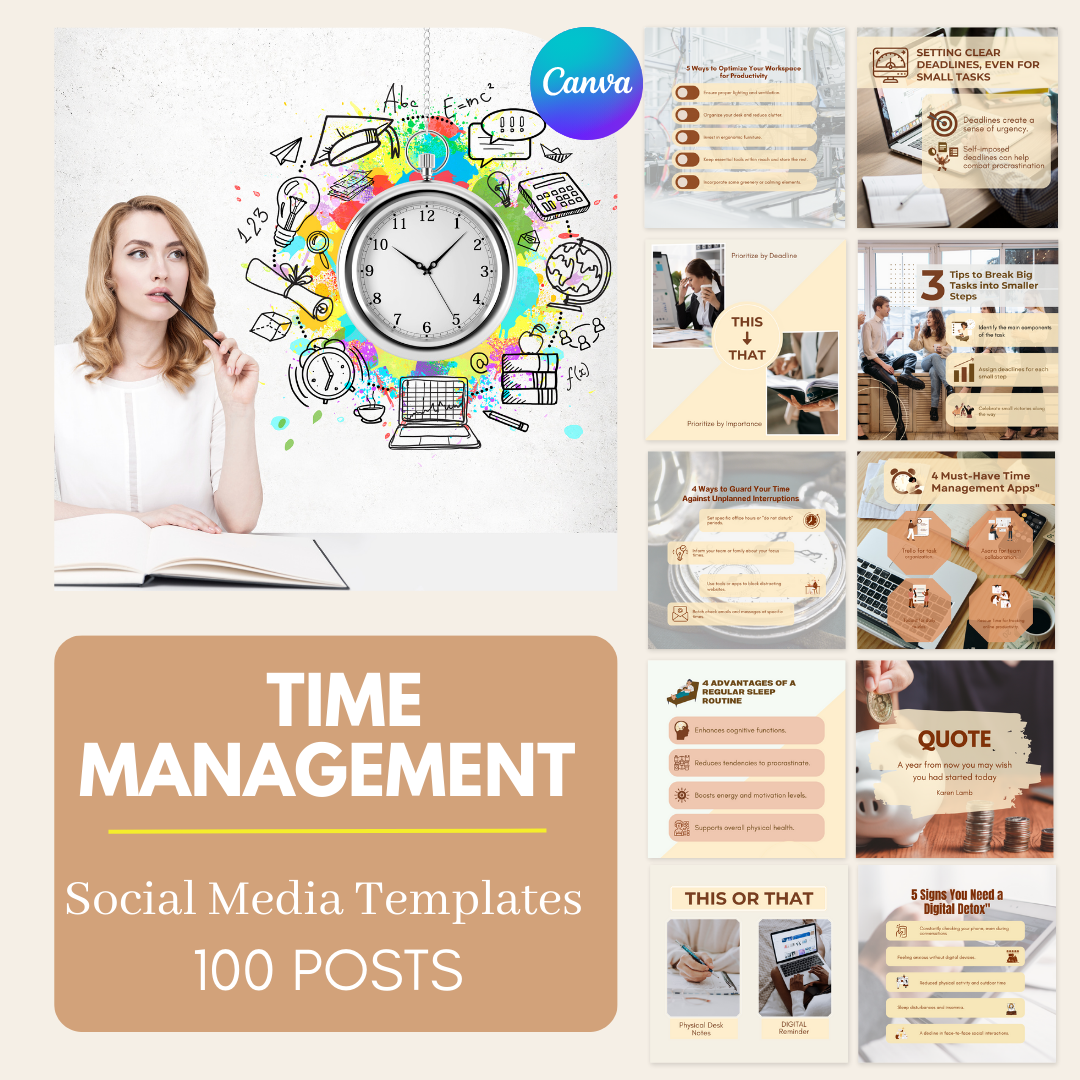 Time Management Posts 100 Time Management Posts- Social Media Templates – Viralcontent.design