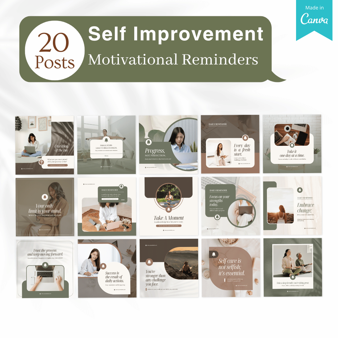 210 Self Improvement Posts - Social Media Templates