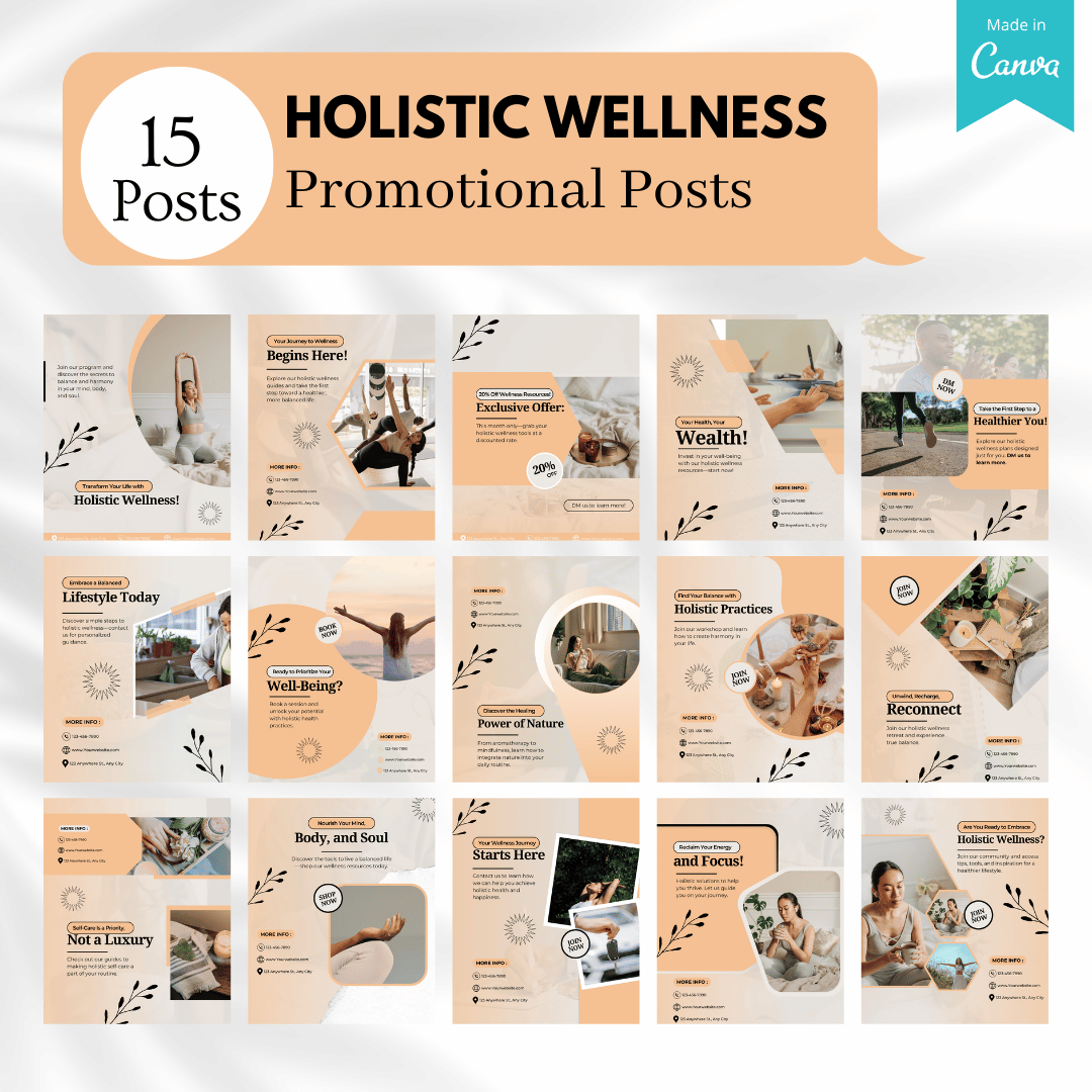 100 Holistic Wellness Canva Templates