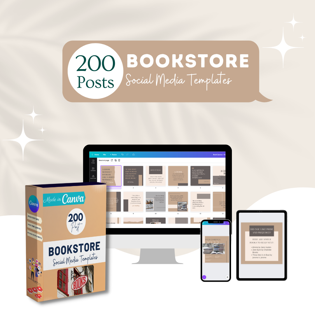 200 Bookstore Posts -  Social Media Canva Templates