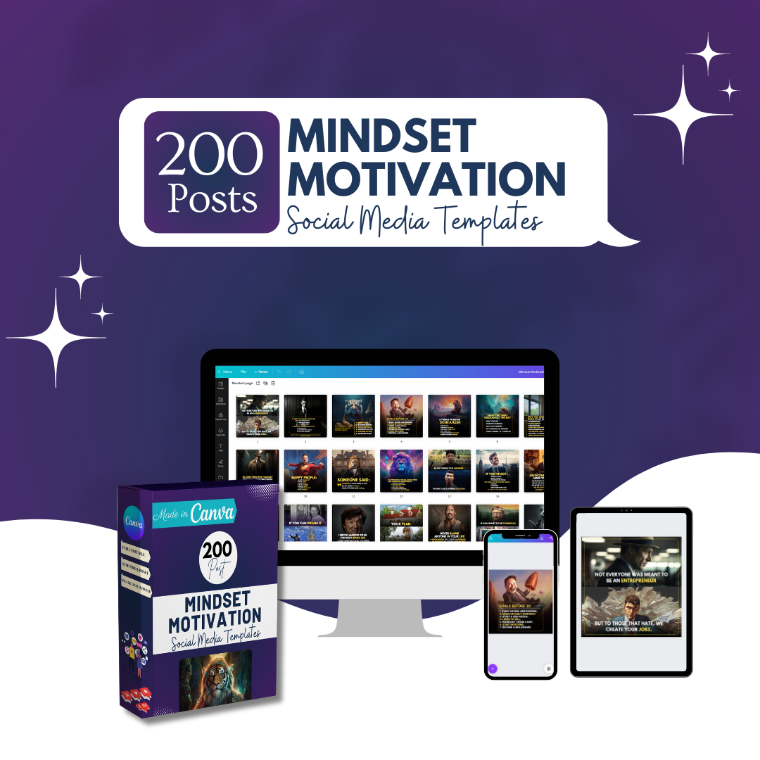 200 Mindset Motivation Posts  - Social Media Templates