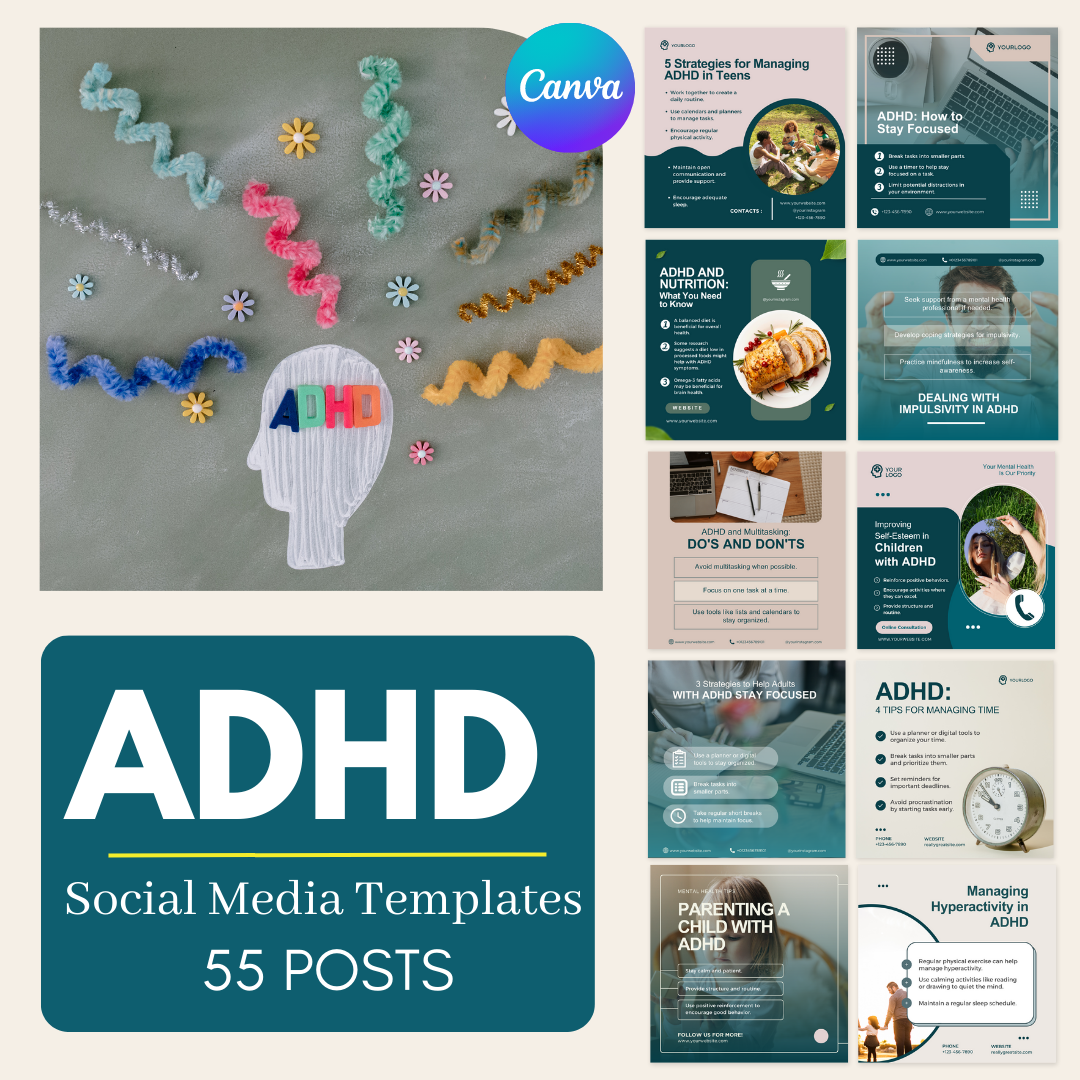 55 Attention deficit hyperactivity disorder (ADHD) - Social Media Templates