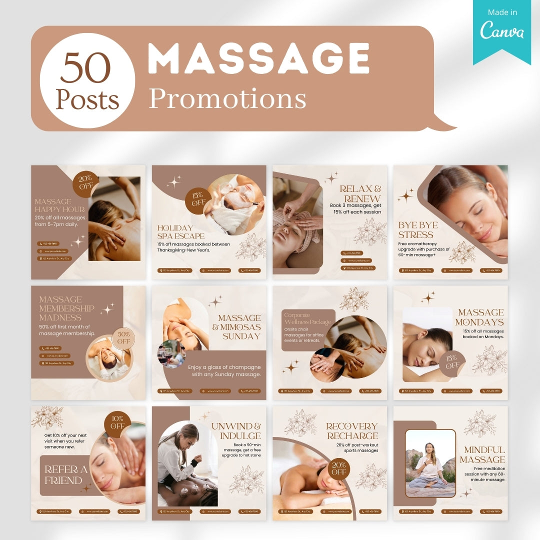 500 Massage Center  - Social Media Canva Templates