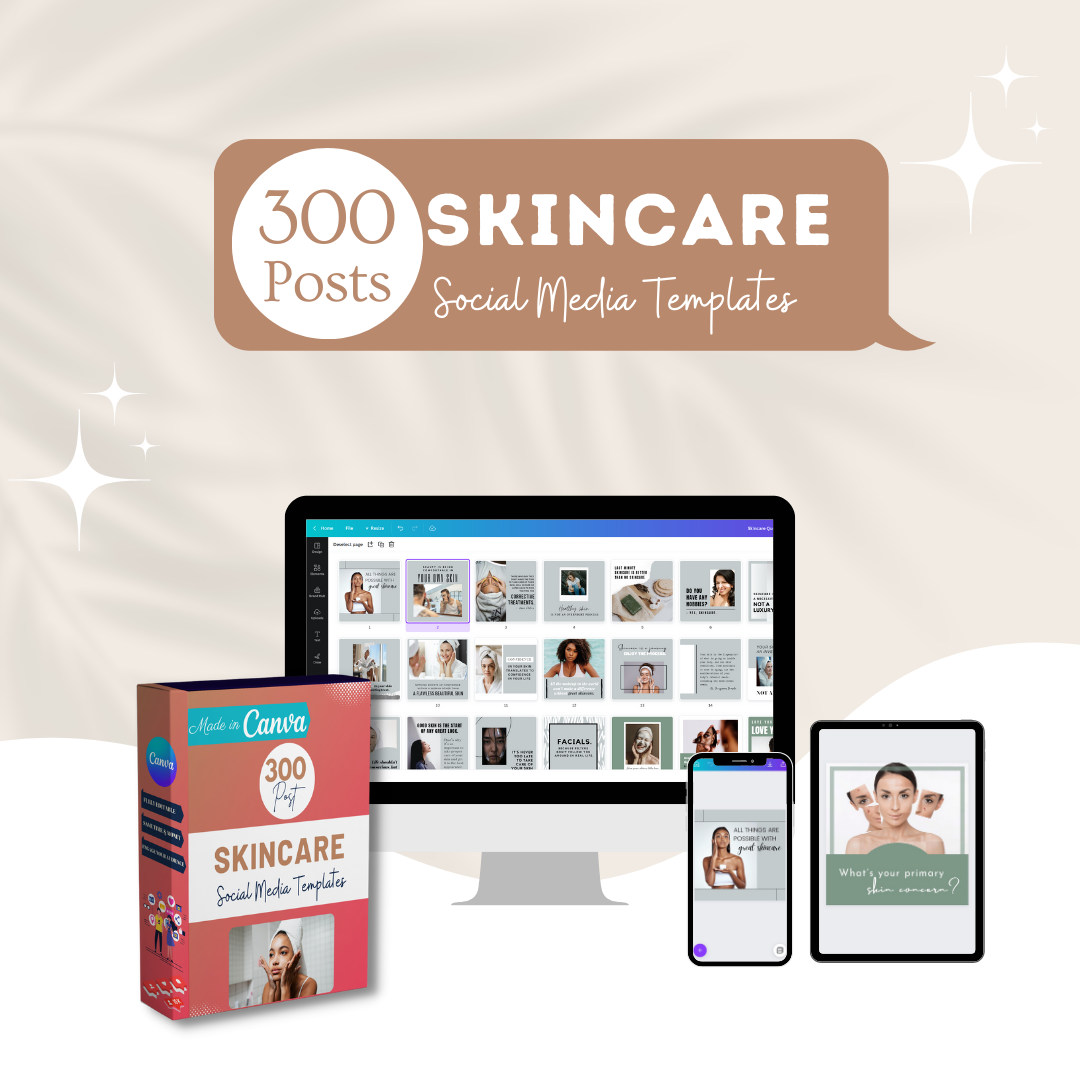 300 Skincare Posts - Social Media Canva Templates