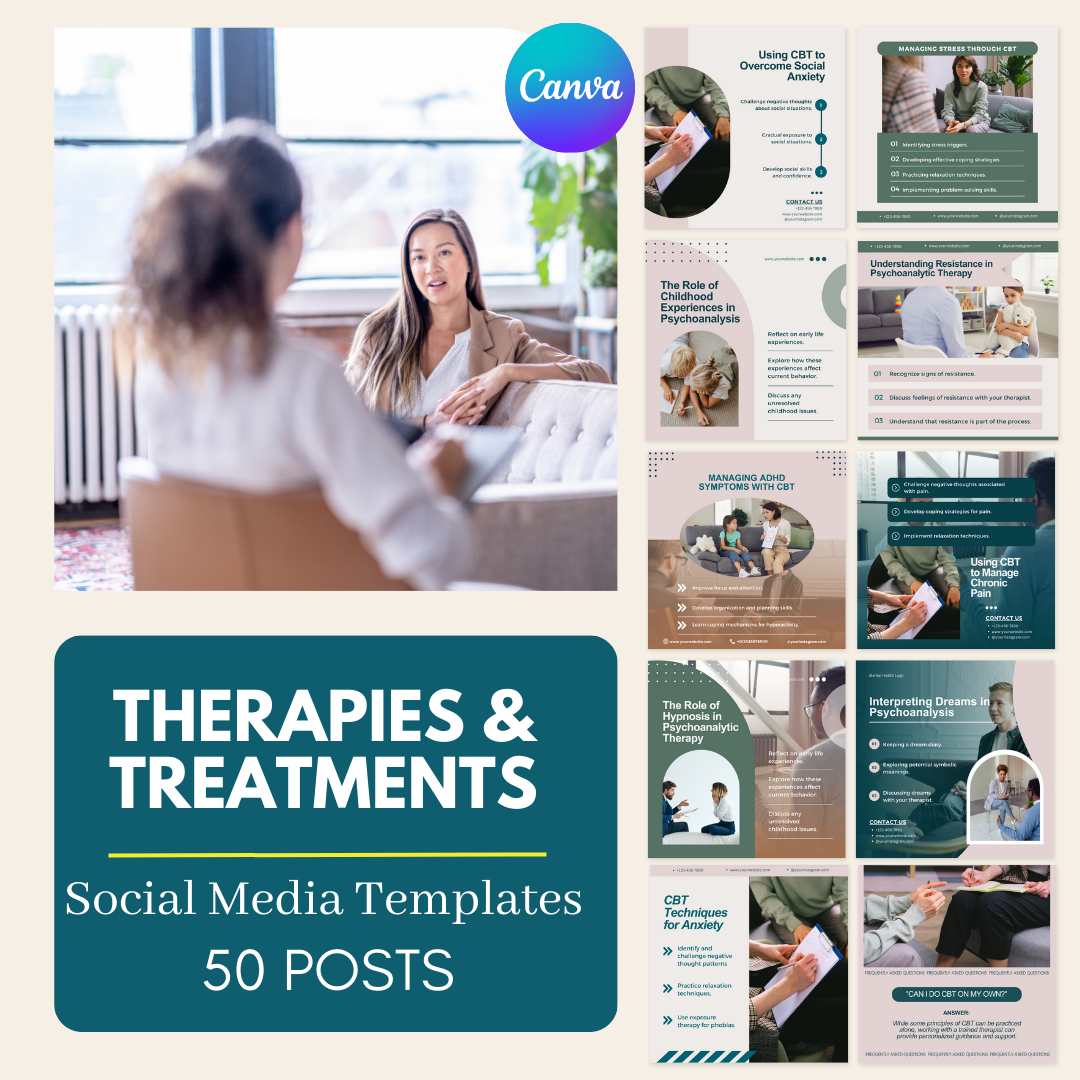 50 Therapies and Treatments Posts - Social Media Templates