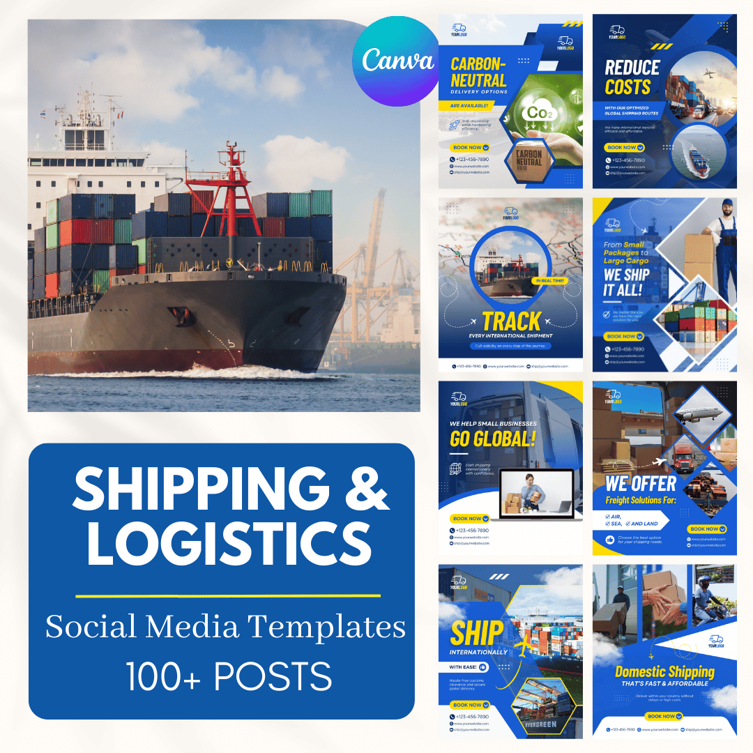 100 Shipping and Logistics Canva Templates Bundle