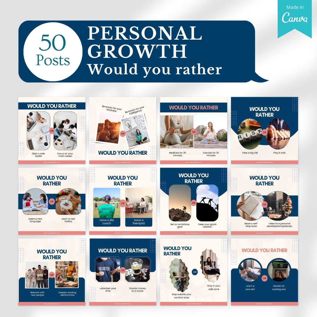 500 Personal Growth Posts - Canva Editable Templates