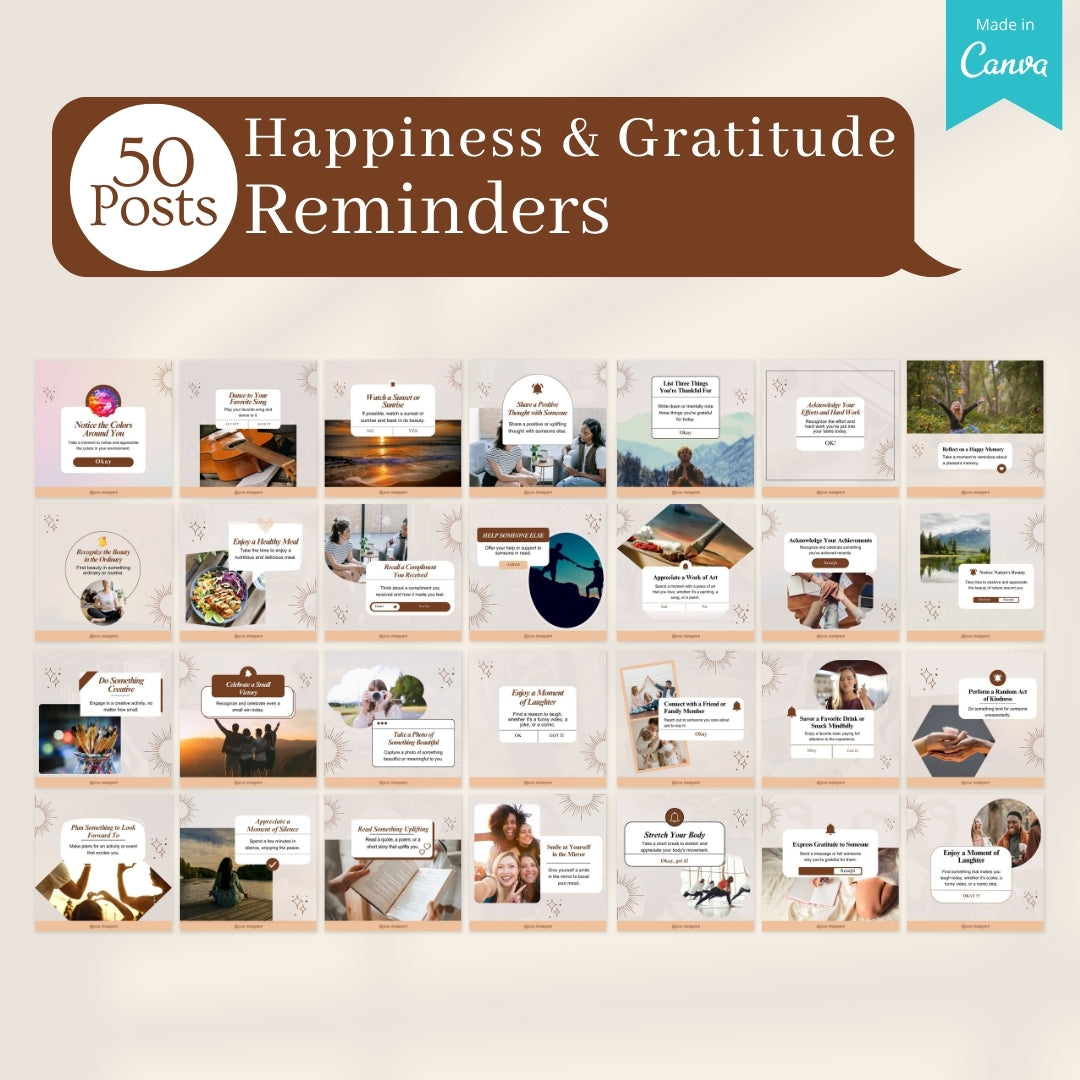 500 Happiness & Gratitude Posts - Social Media Templates