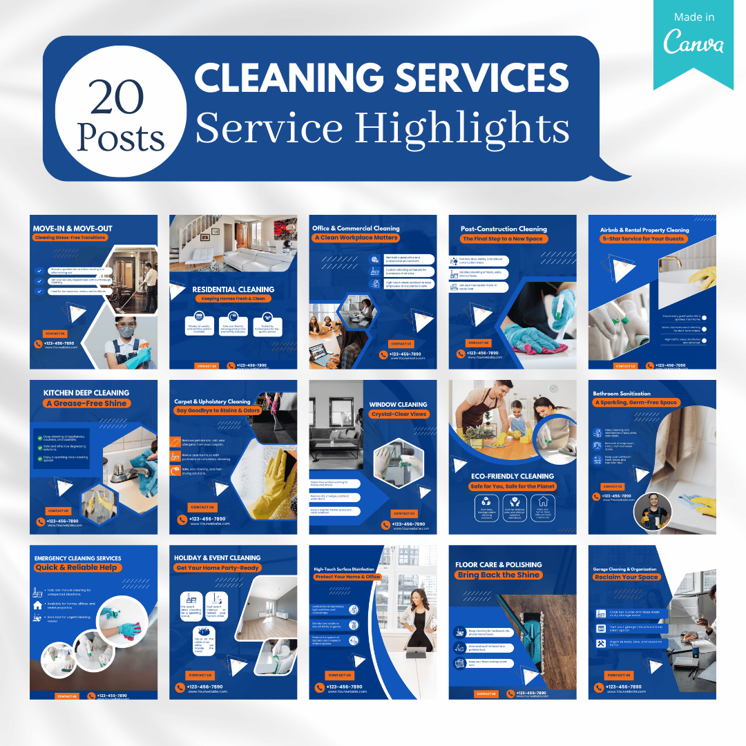 300 Cleaning Services Posts - Social Media Templates