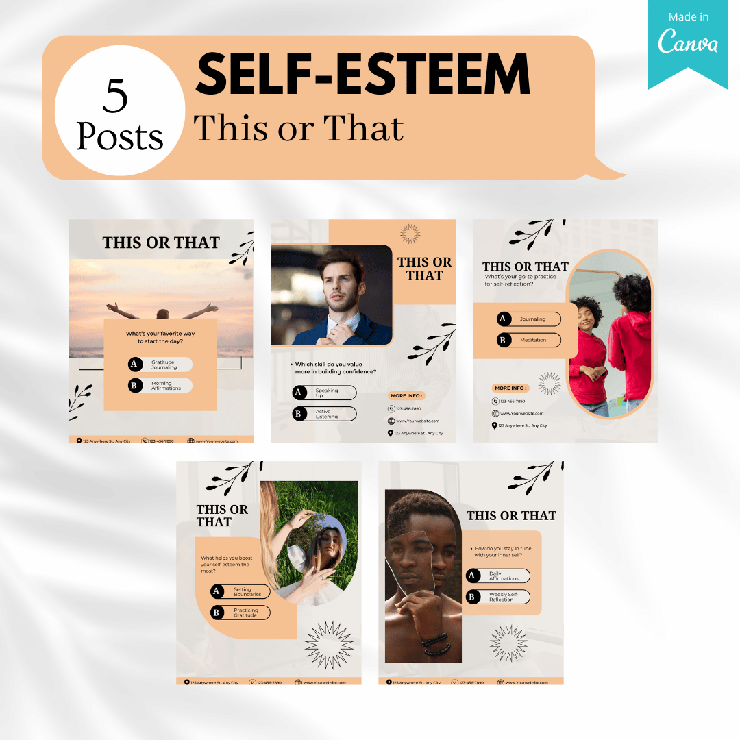 100 Self-Esteem Canva Templates