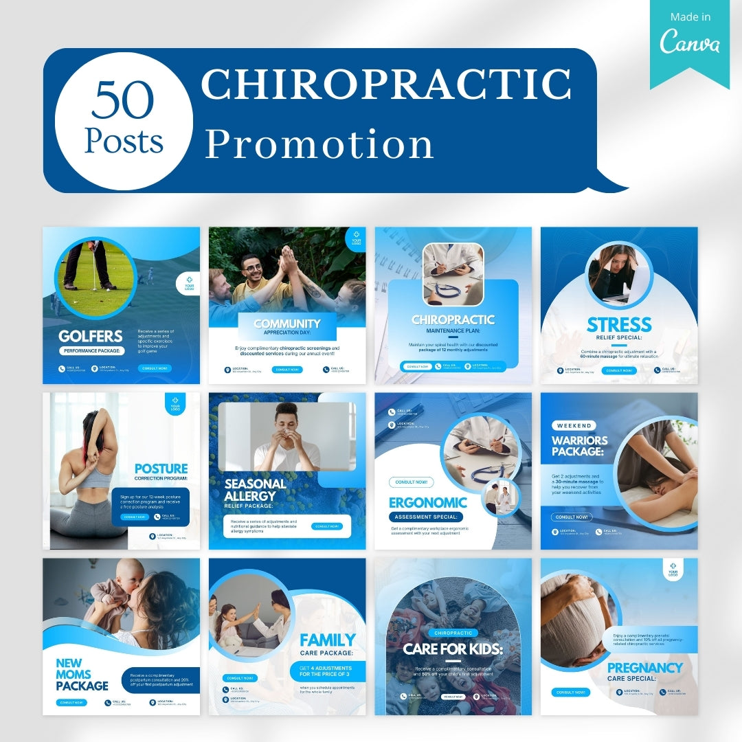 480 Chiropractic Posts - Social Media Canva Templates